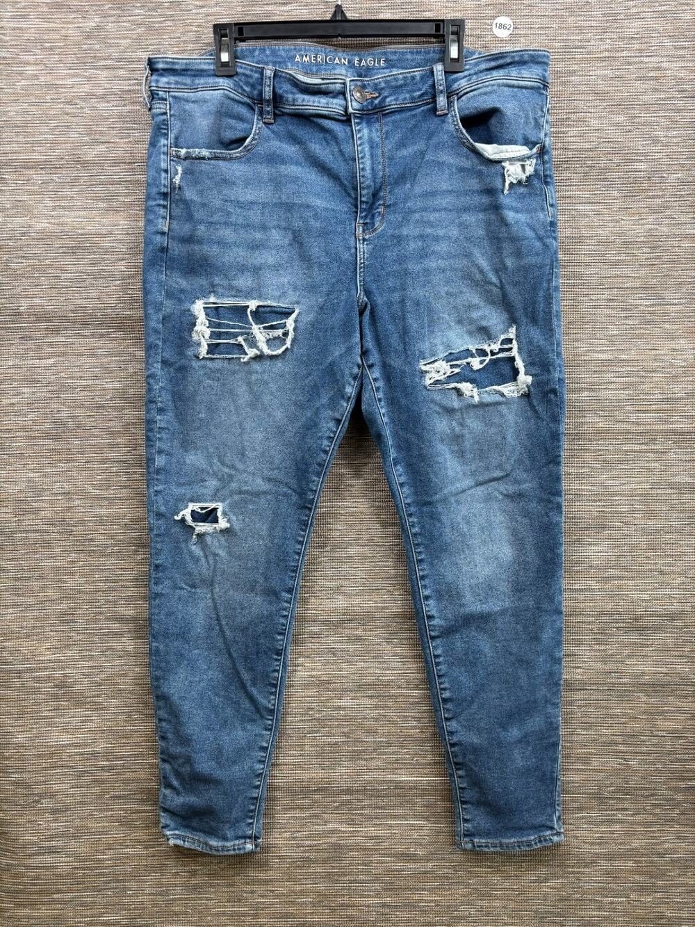 American Eagle Cozy Next Level Stretch Hi Rise Jegging Jeans 20R Blue Distressed